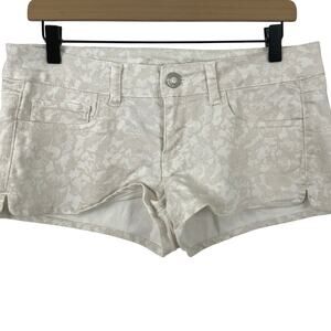 American Eagle Women Micro Denim Jean Shorts Stretch Floral Beige Preppy Size 8